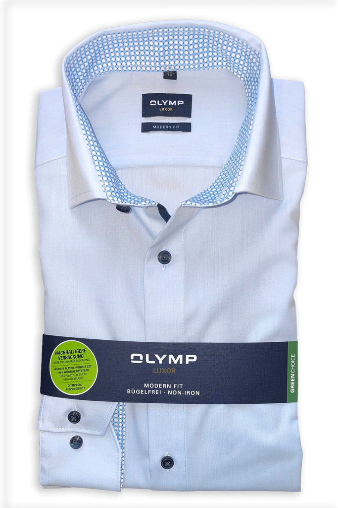 Olymp Luxor Modern Fit Plain with Trim Detail - Blue