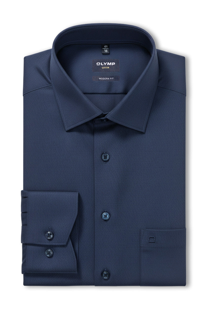 Olymp Luxor Modern Fit Royal Oxford Long Sleeve Shirt - Navy