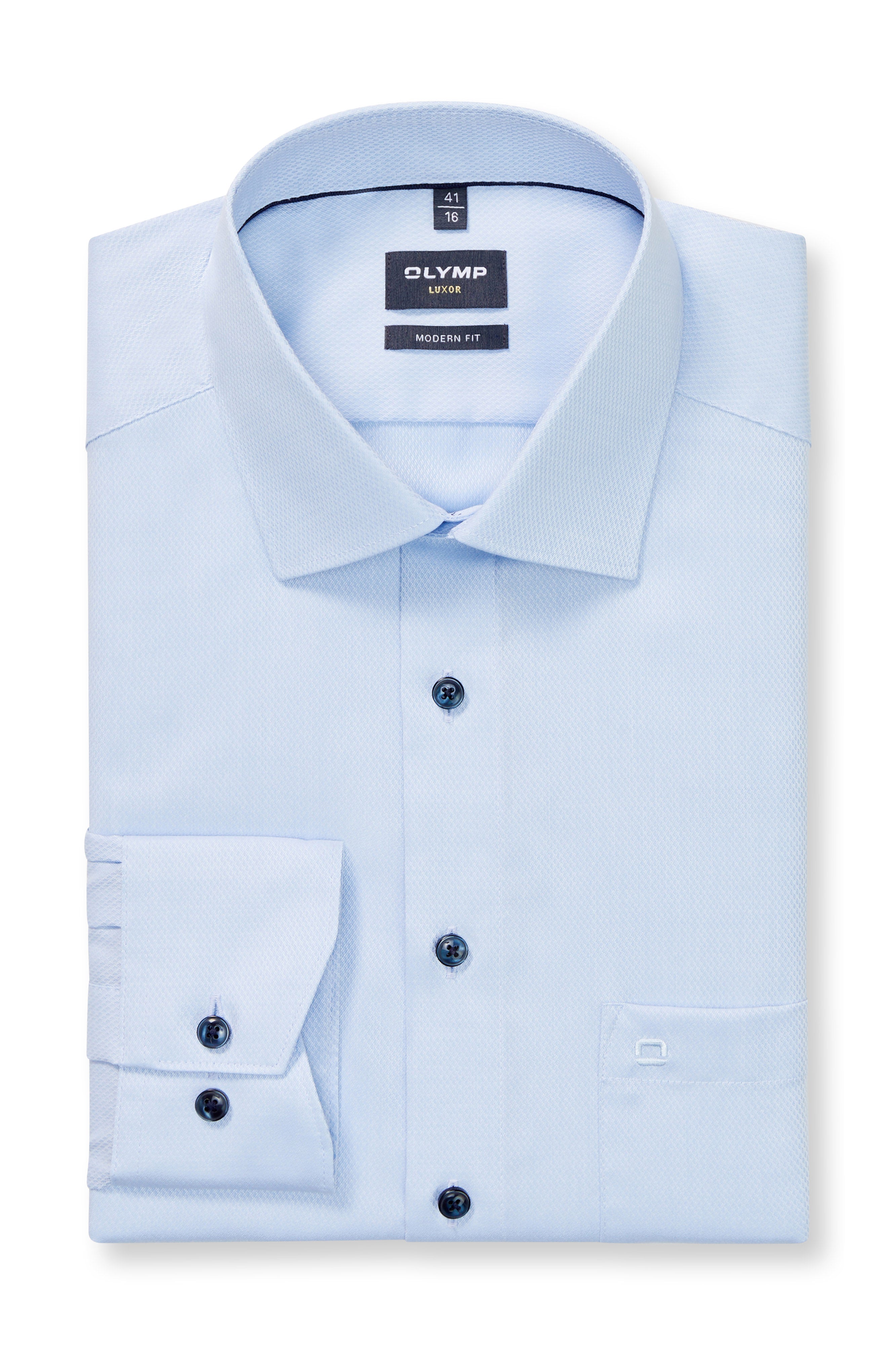Olymp Luxor Modern Fit Royal Oxford Long Sleeve Shirt - Pale Blue