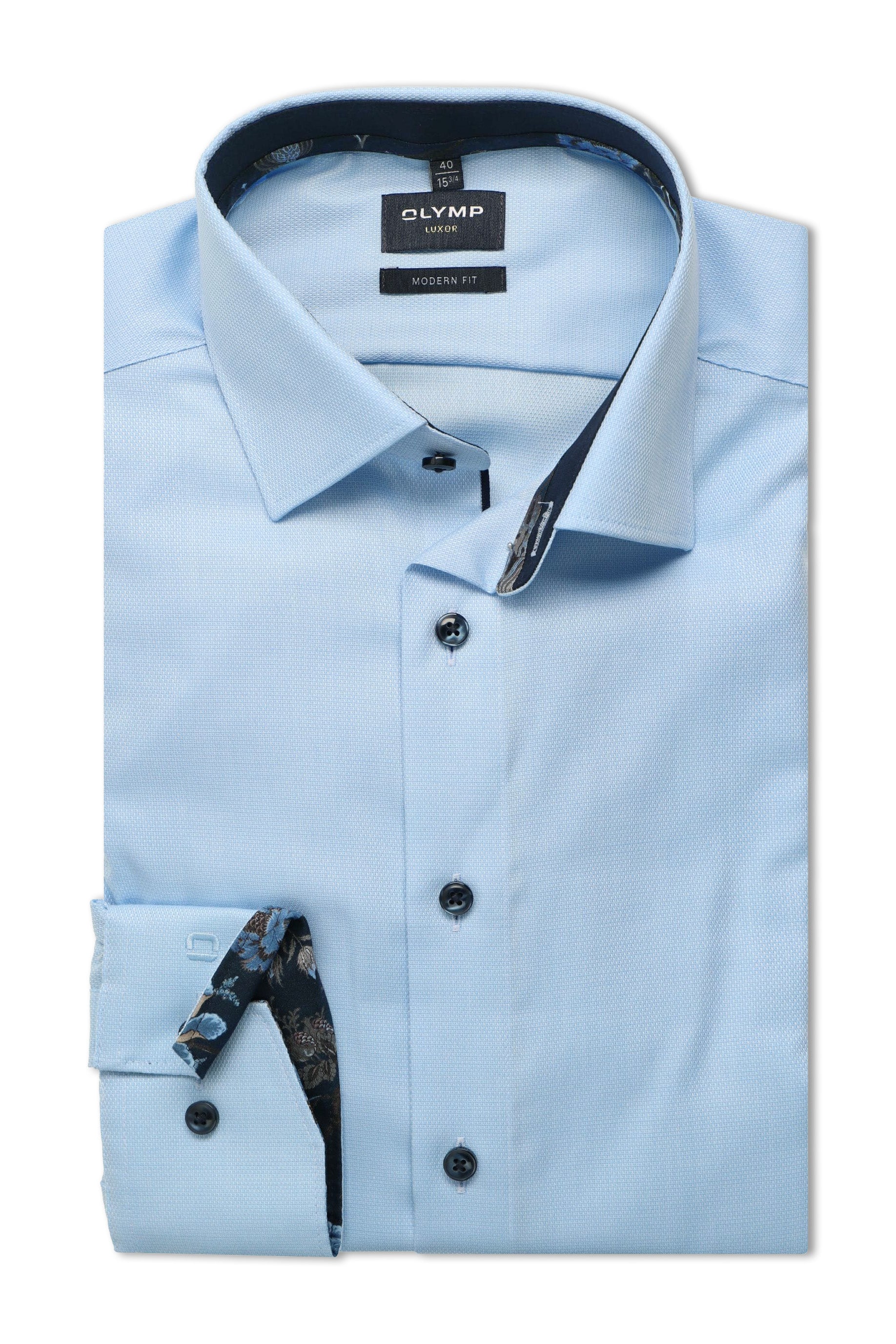Olymp Luxor Modern Fit Royal Oxford Long Sleeve Shirt with Trim - Pale Blue