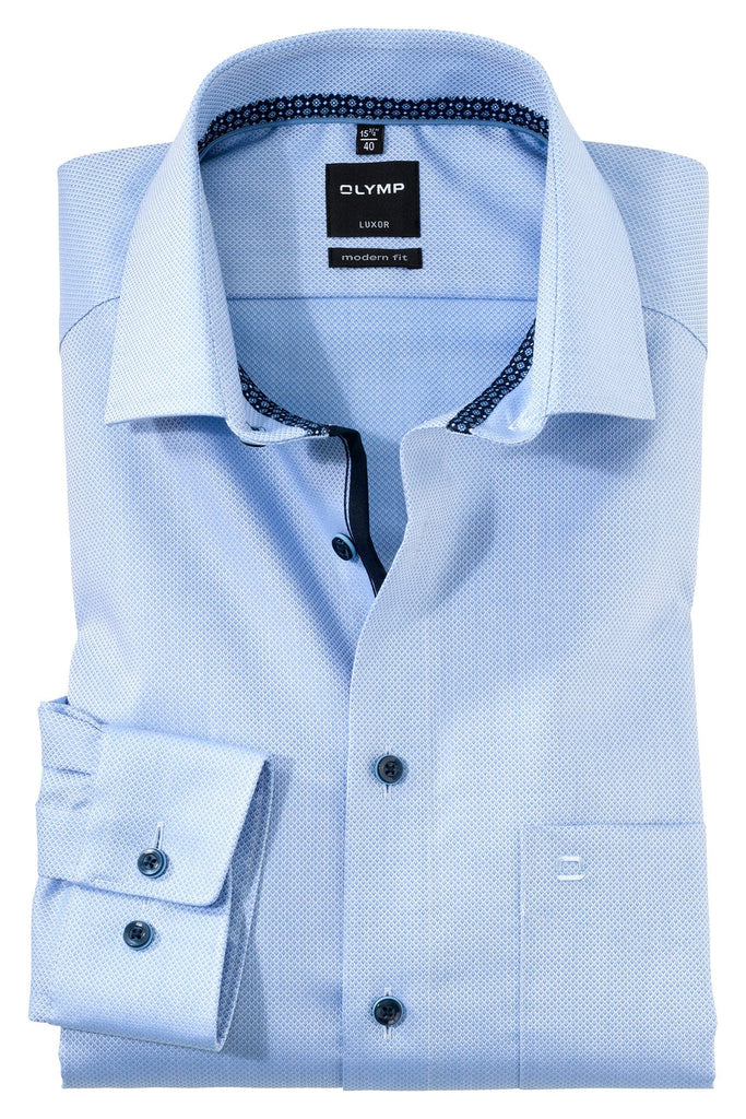 Olymp Luxor Modern Fit Self Pattern Long Sleeve Shirt - Blue 126274_11_16.5