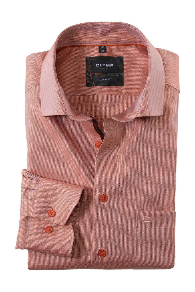 Olymp Luxor Modern Fit Self Pattern Shirt - Soft Orange