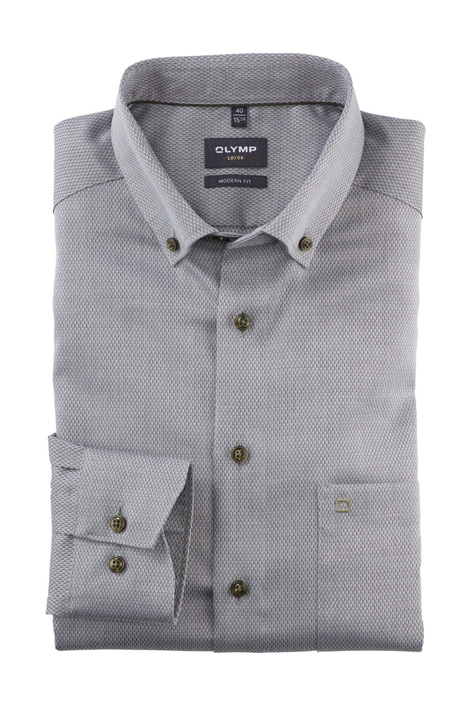 Olymp Luxor Modern Fit Self Patterned Shirt - Silver Olive