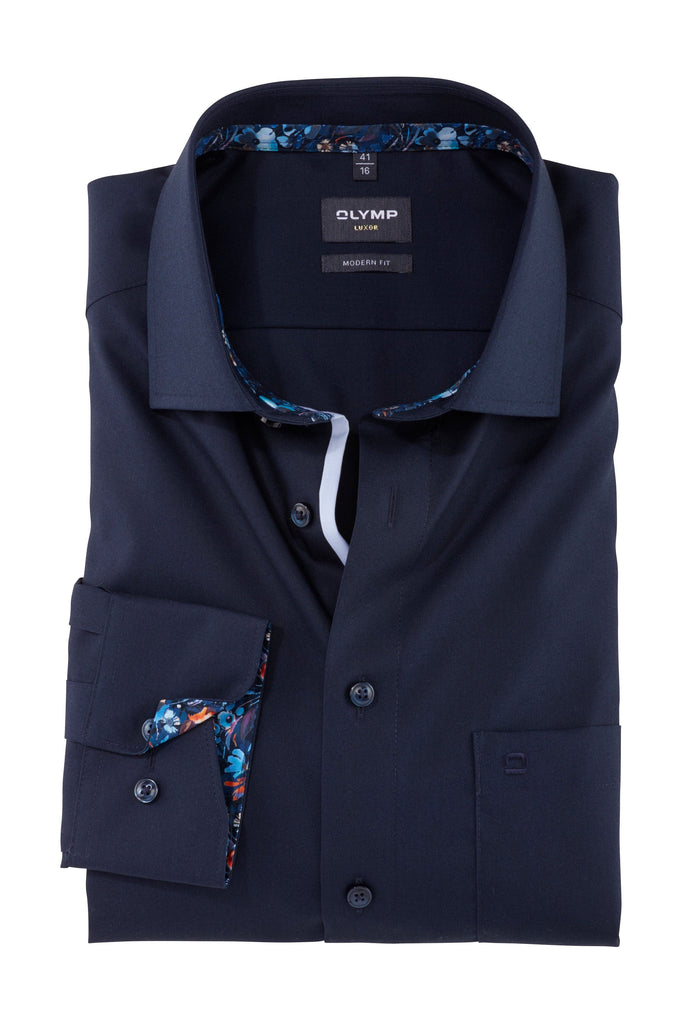Olymp Luxor Modern Fit Shirt with Contrasting Detail - Cobalt Navy