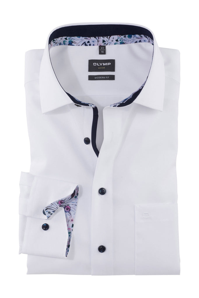 Olymp Luxor Modern Fit Shirt with Contrasting Detail - White