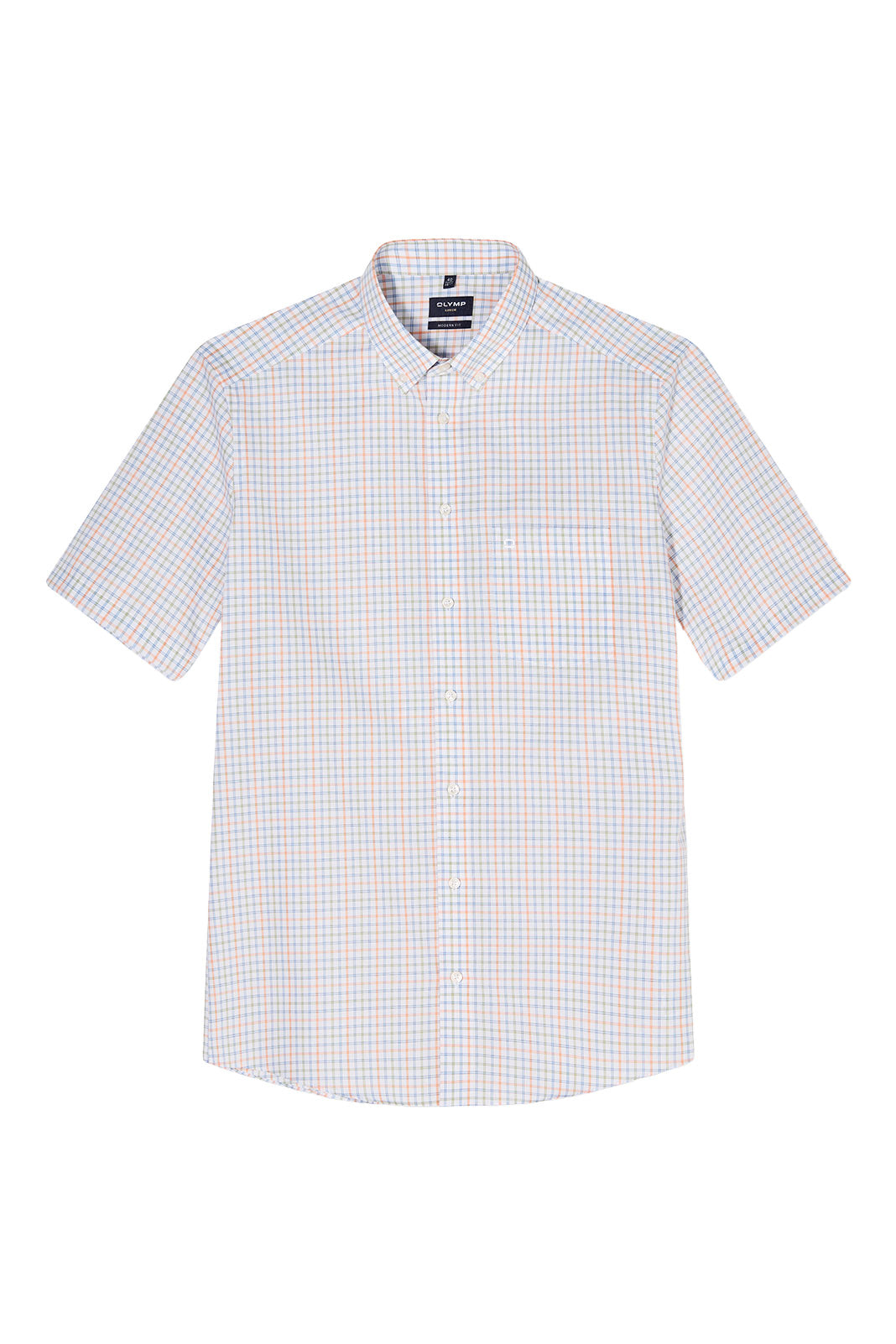 Olymp Luxor Modern Fit Short Sleeve Check Shirt - Green/Blue