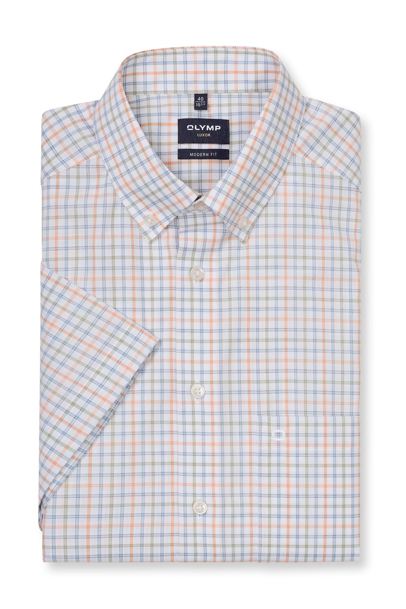 Olymp Luxor Modern Fit Short Sleeve Check Shirt - Green/Blue