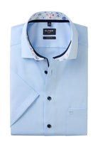 Olymp Luxor Modern Fit Short Sleeve Shirt with Trim - Blue