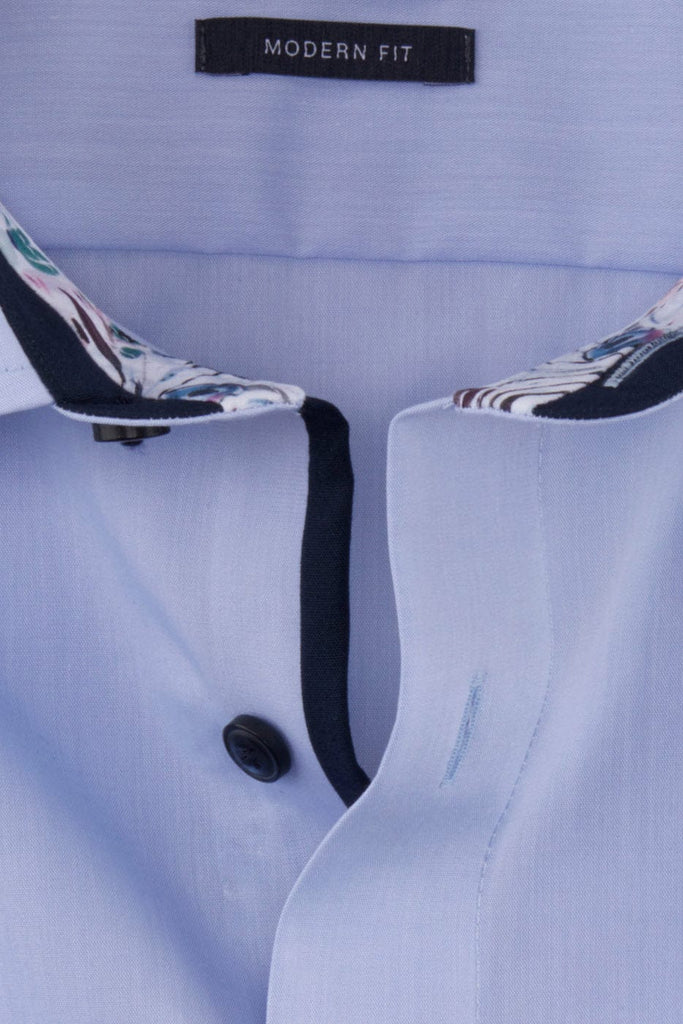Olymp Luxor Modern Fit Short Sleeve Shirt with Trim - Blue