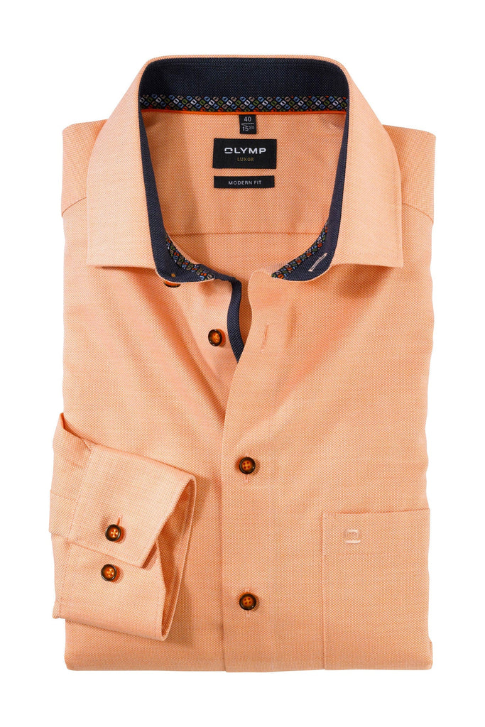 Olymp Luxor Modern Fit Slub Weave Shirt - Tangerine