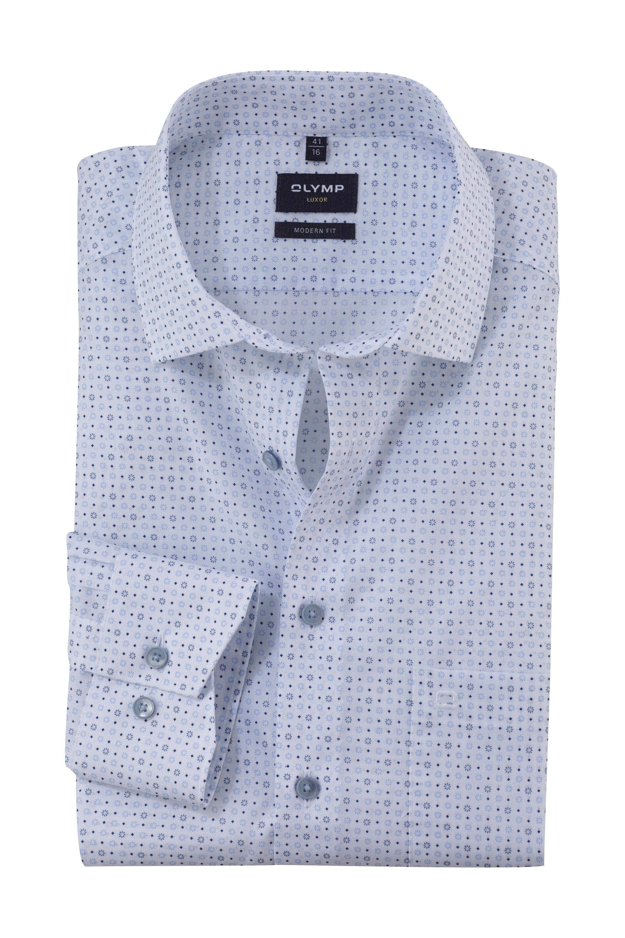 Olymp Luxor Modern Fit Small Print Shirt - White/Blue