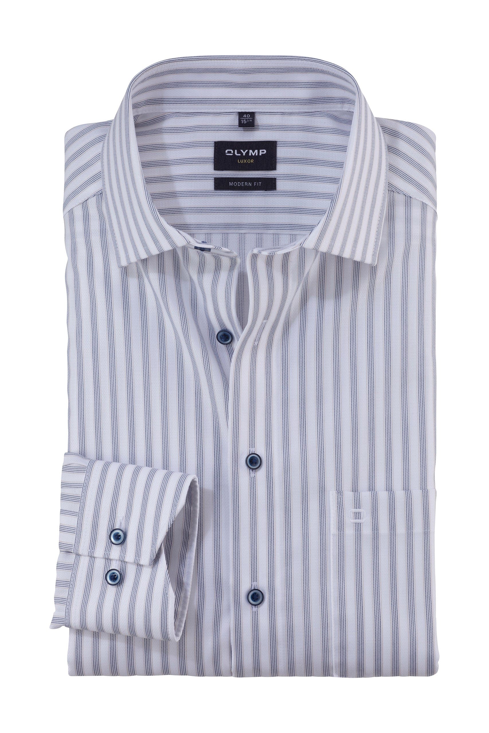 Olymp Luxor Modern Fit Stripe Shirt - White/Marine