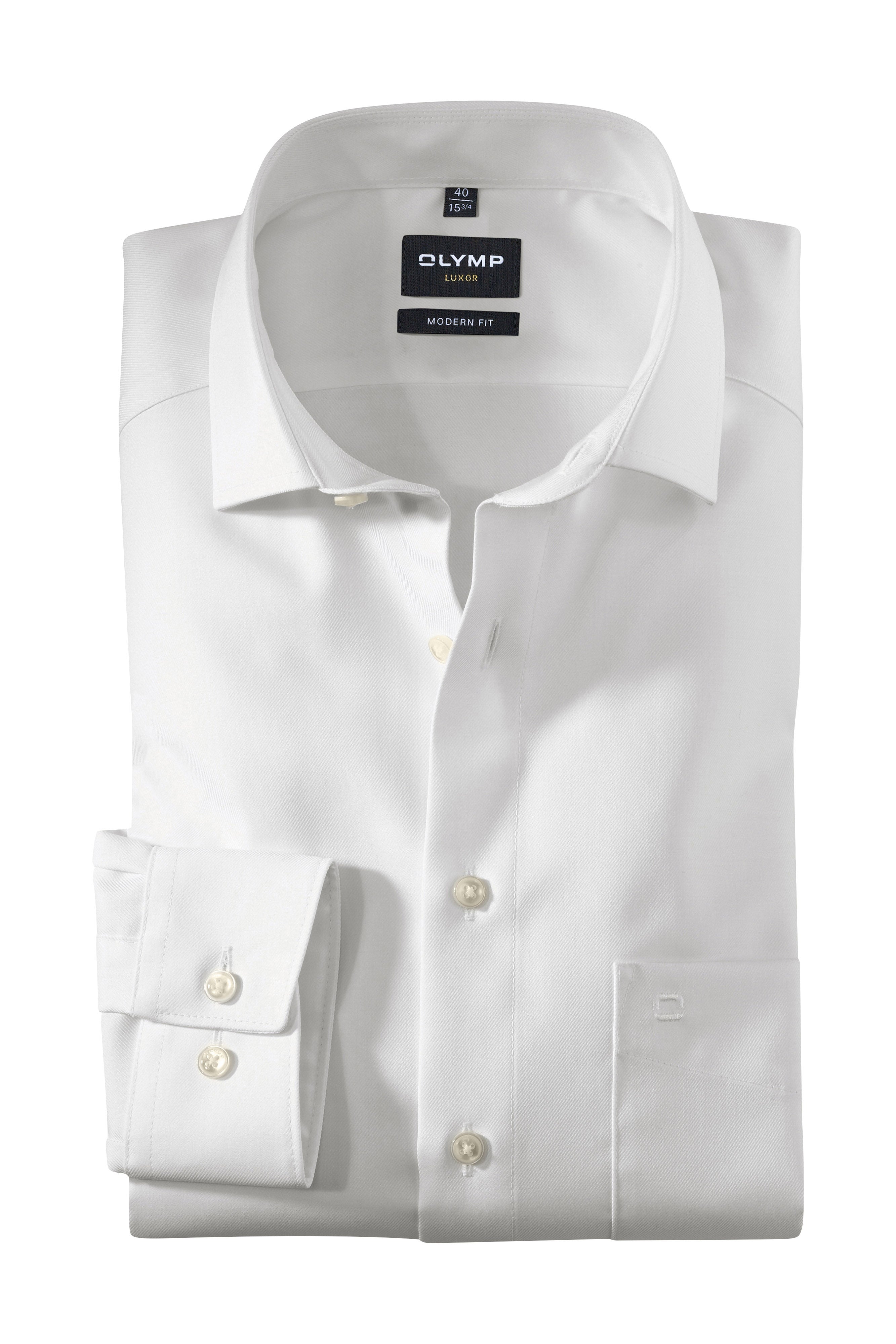 Olymp Luxor Modern Fit Thick Twill Plain Shirt - White