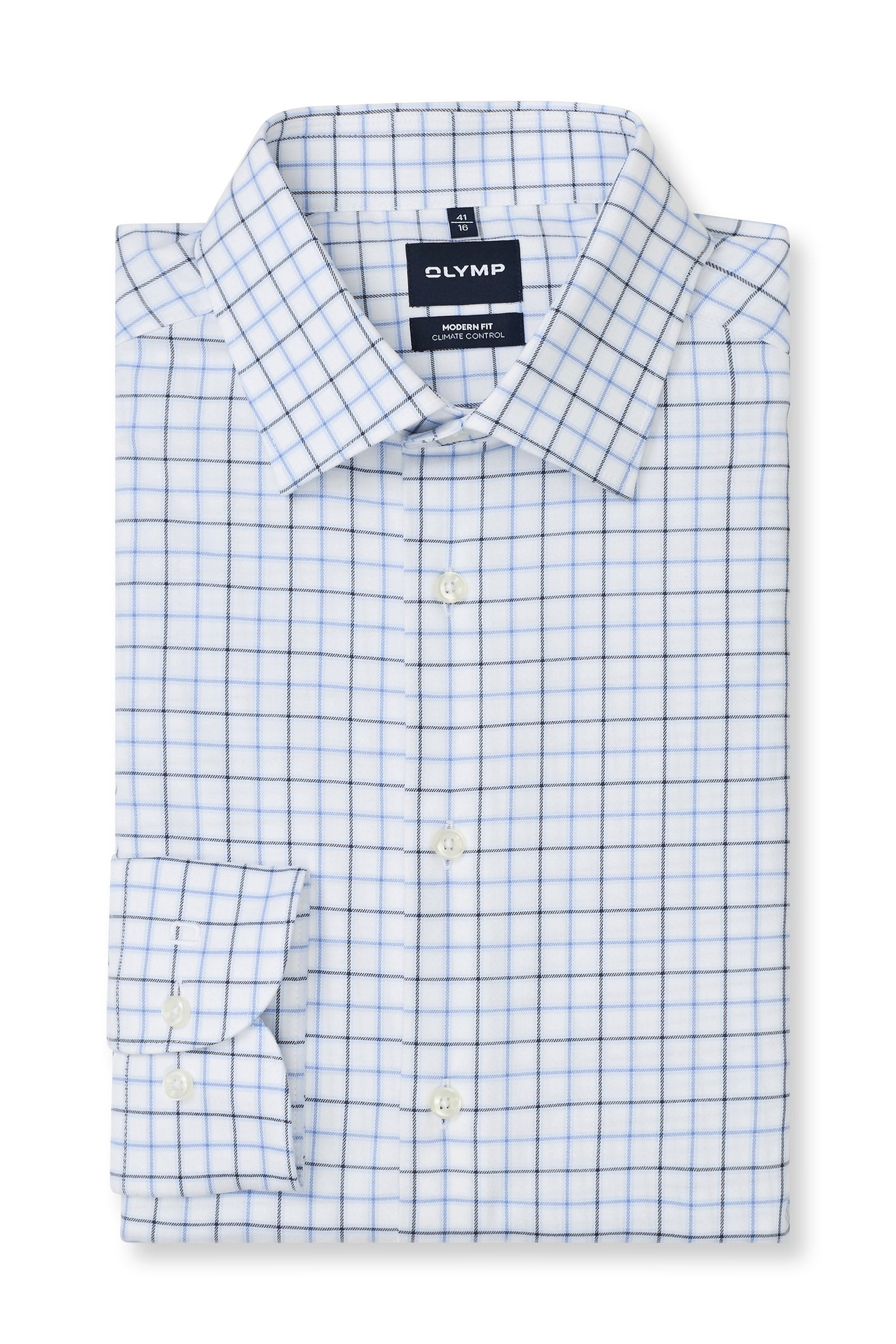 Olymp Modern Fit Climate Control Soft Twill Check Shirt - Blue