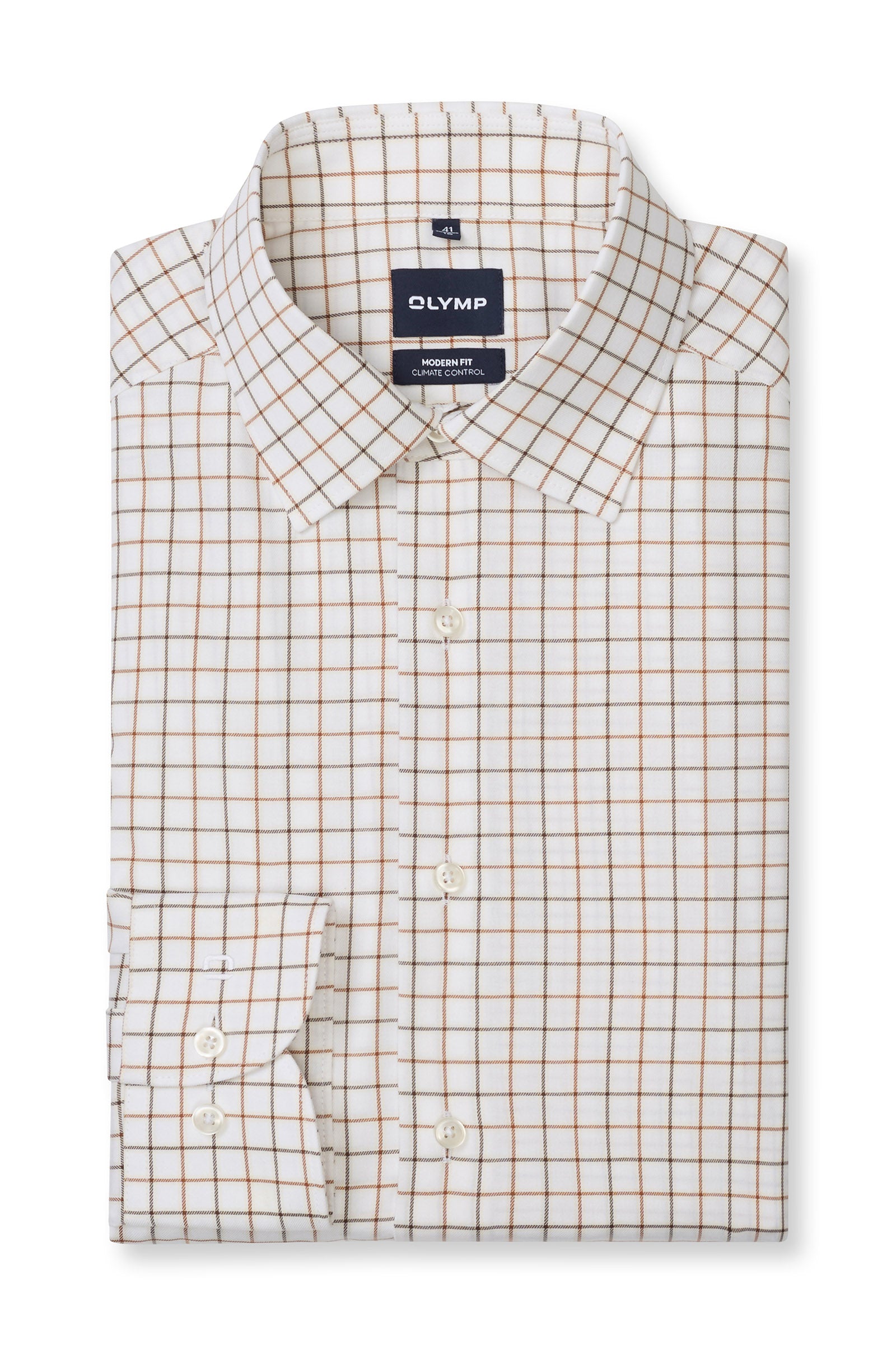 Olymp Modern Fit Climate Control Soft Twill Check Shirt - Rust