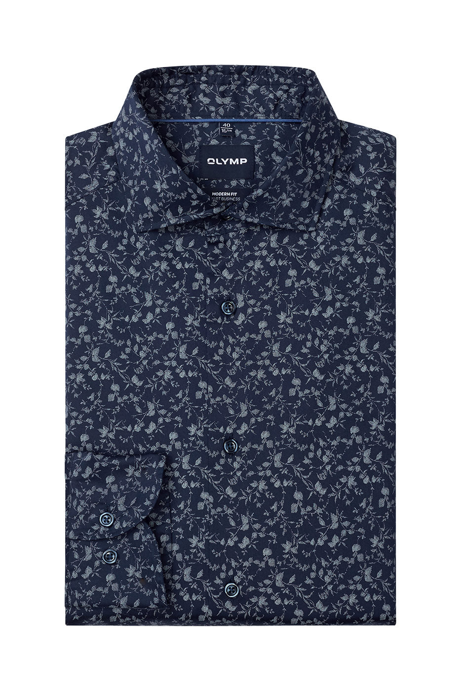 Olymp Modern Fit Smart Business Floral Print Shirt - Navy