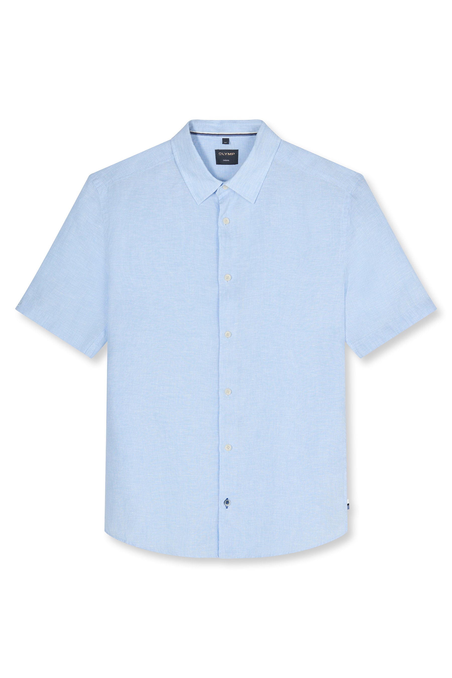 Olymp Regular Fit Pure Linen Short Sleeve Shirt - Light Blue