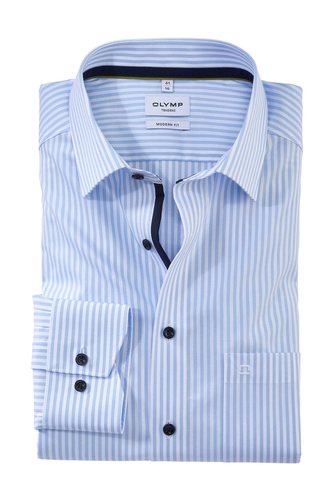 Olymp Tendenz Modern Fit Bengal Stripe Long Stripe Shirt - Blue/White