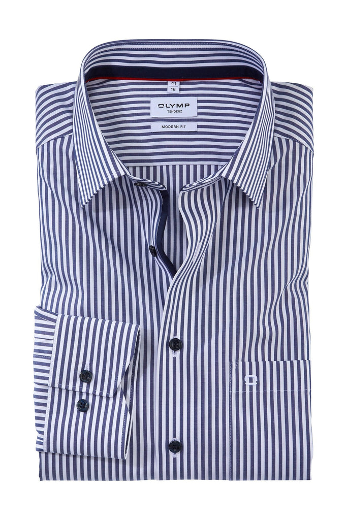 Olymp Tendenz Modern Fit Bengal Stripe Shirt - Marine/White