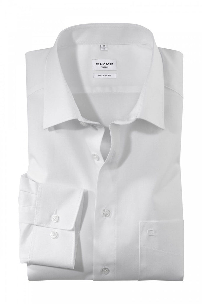 Olymp Tendenz Modern Fit Long Sleeve Plain Shirt - White