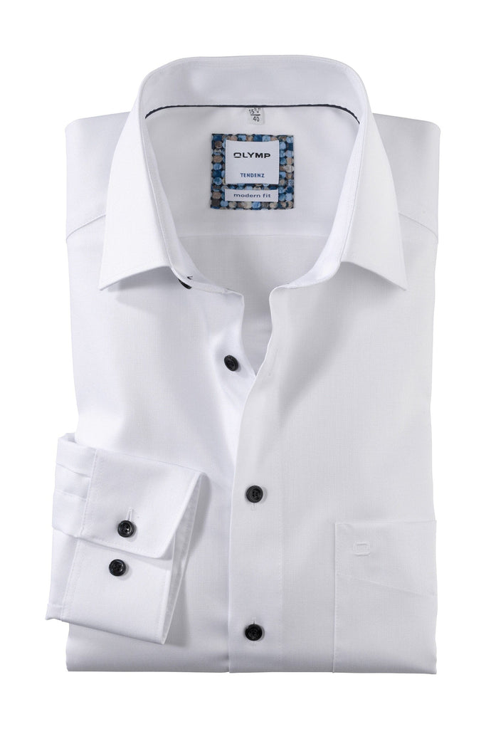 Olymp Tendenz Modern Fit Plain Long Sleeve Shirt - White