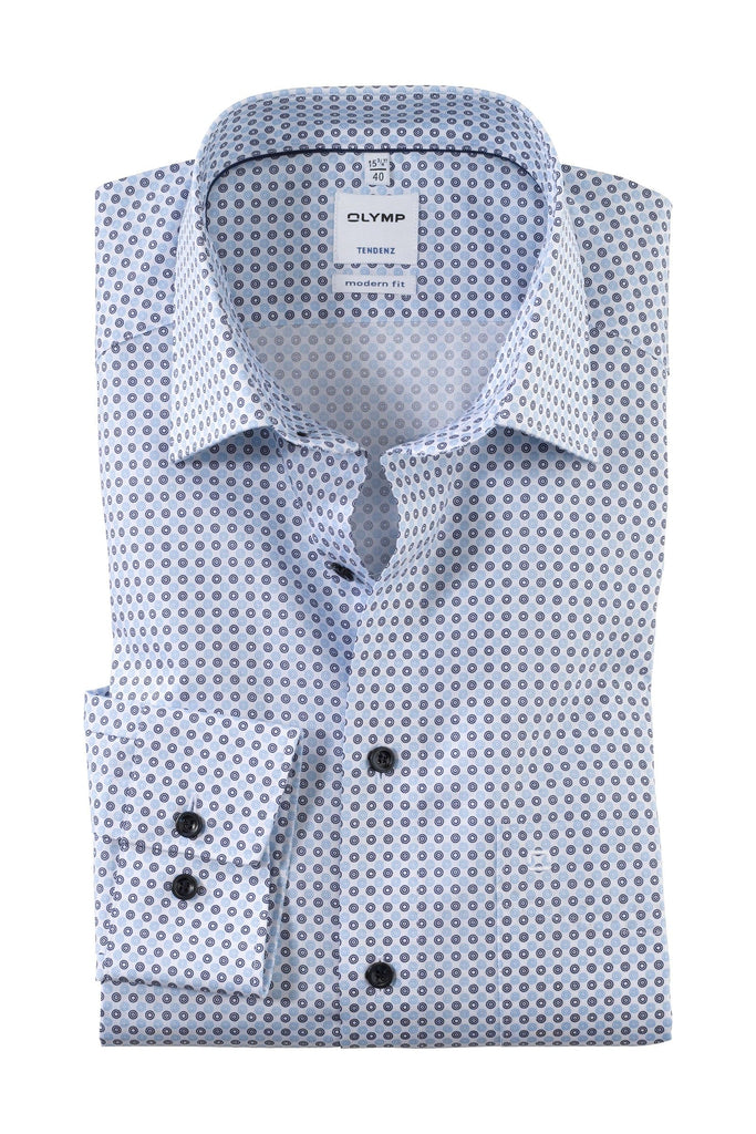 Olymp Tendenz Modern Fit Print Shirt - White/Blue 863014_11_19