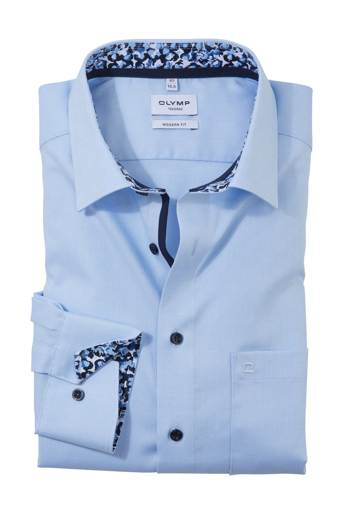 Olymp Tendenz Modern Fit Shirt with Trim - Light Blue