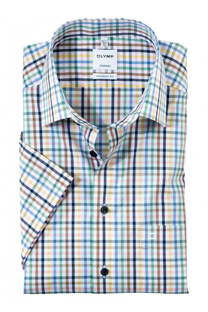 Olymp Tendenz Modern Fit Short Sleeve Check Shirt - Pastel