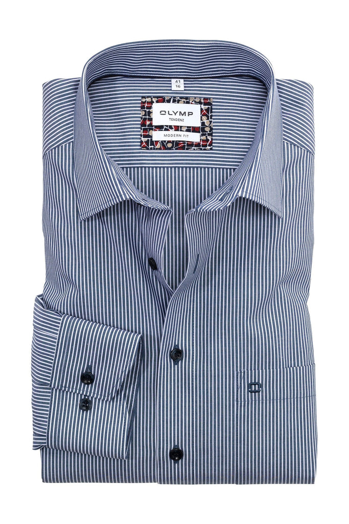 Olymp Tendenz Modern Fit Stripe Shirt - Navy