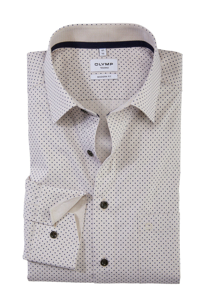 Olymp Tendenz Modern Fit Stripes and Dots Shirt - Natural
