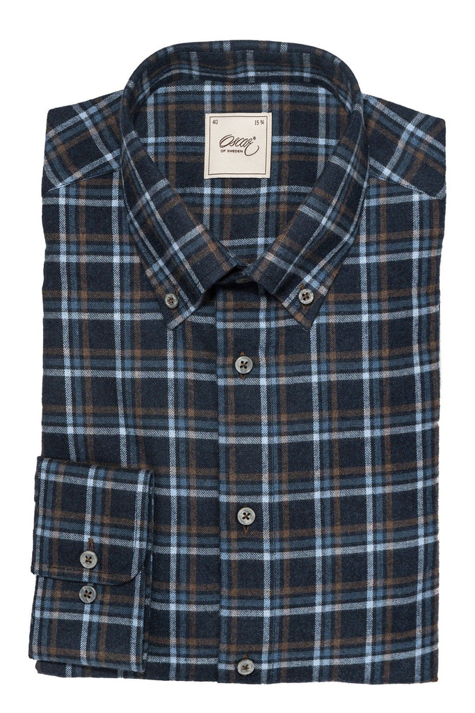 Oscar Flannel Cotton/Wool Shirt - Indigo Blue Check