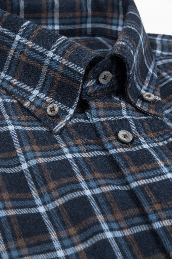 Oscar Flannel Cotton/Wool Shirt - Indigo Blue Check