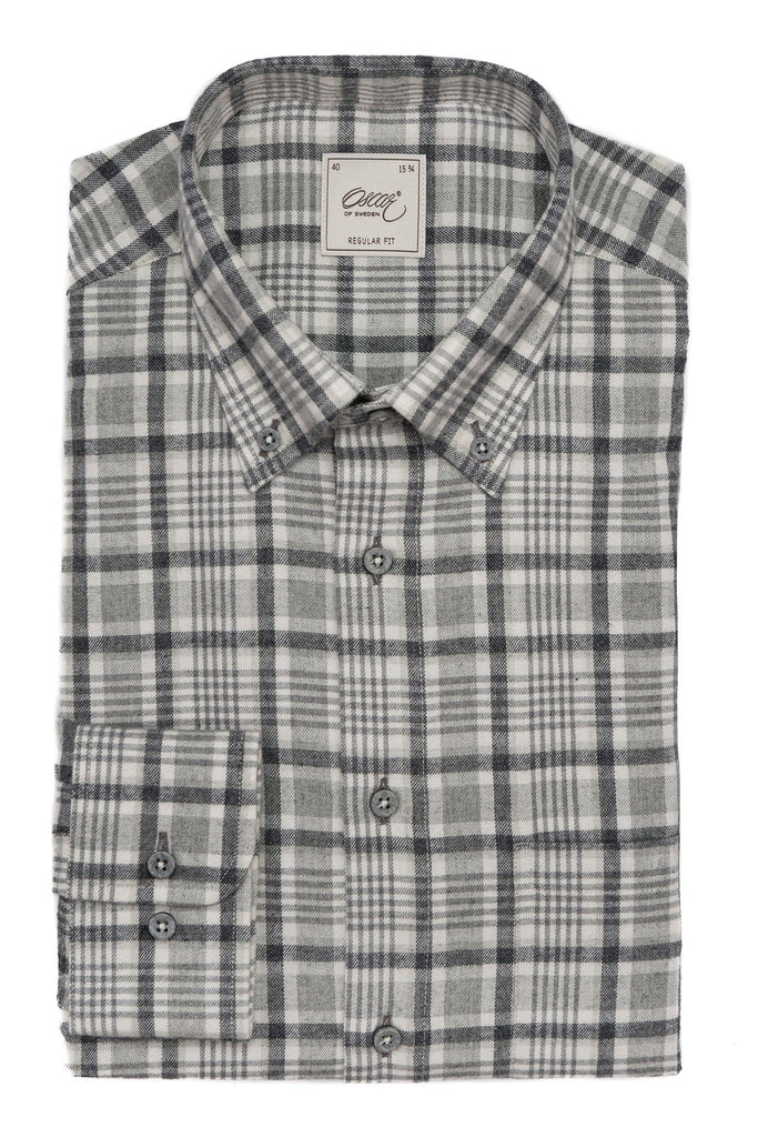 Oscar Flannel Cotton/Wool Shirt - Silver Grey Check