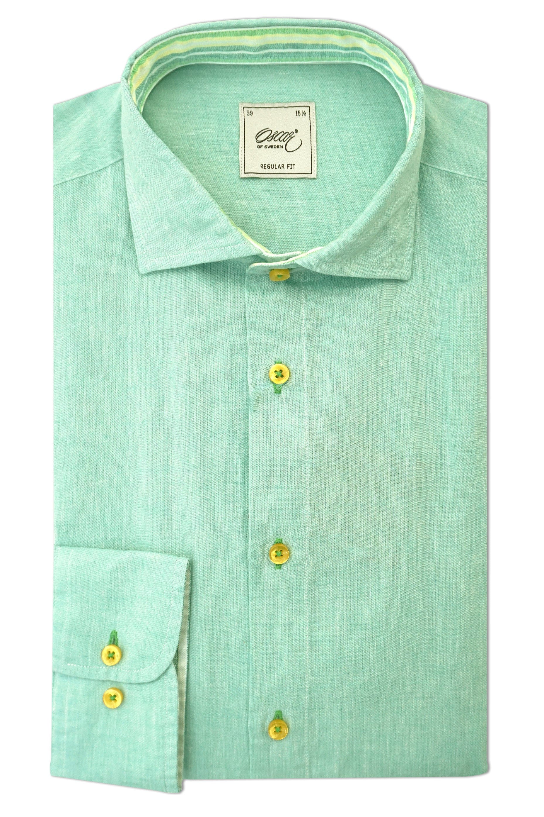 Oscar Plain Linen Blend Regular Fit Shirt - Soft Turquoise
