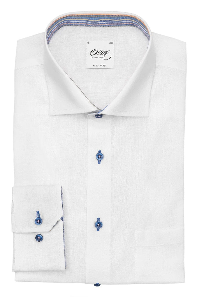 Oscar Plain Linen Blend Regular Fit Shirt - White