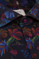 Oscar Pure Cotton Dark Floral Shirt with Trim - Indigo Blue