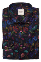 Oscar Pure Cotton Dark Floral Shirt with Trim - Indigo Blue