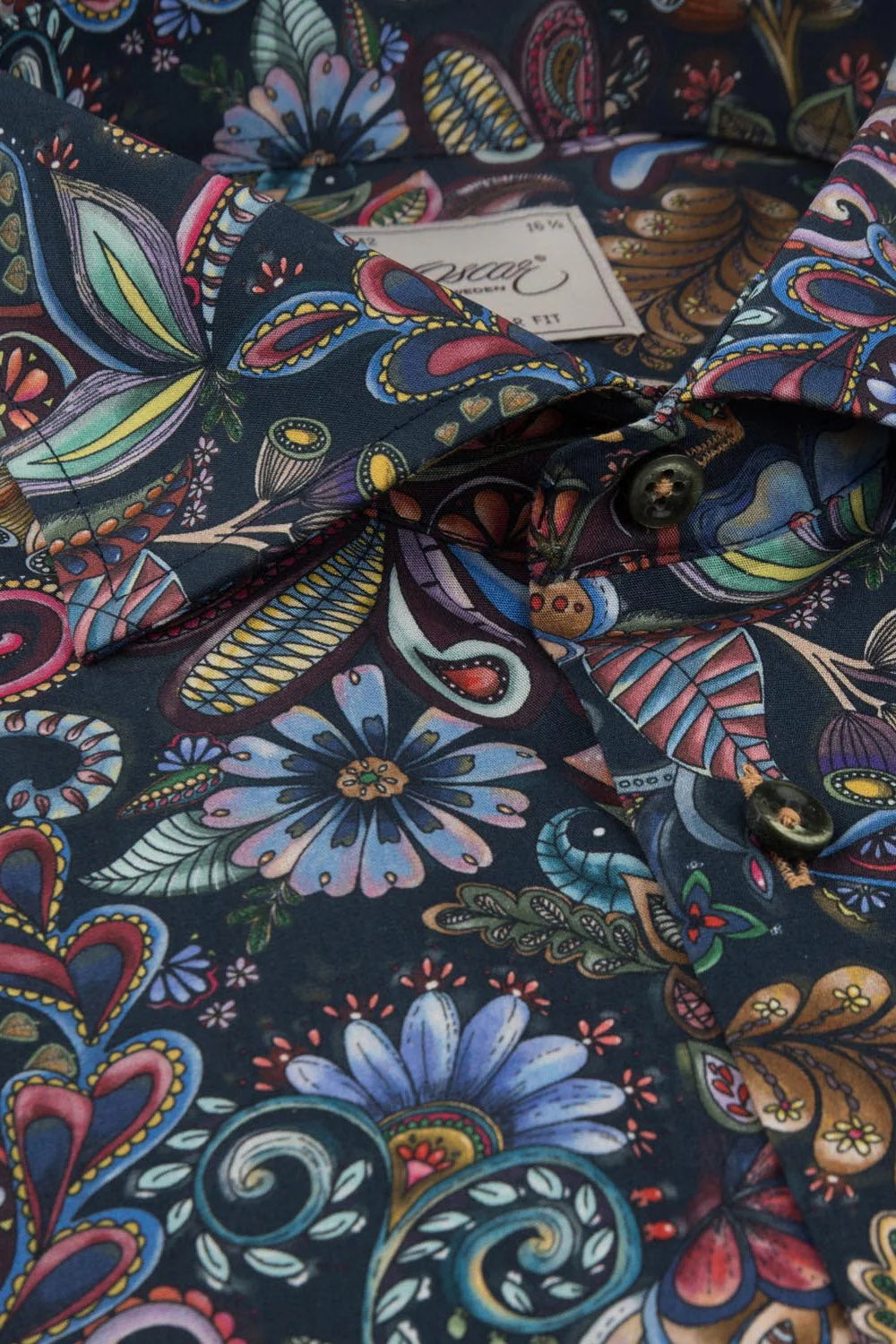 Oscar Pure Cotton Floral Print Shirt - Dark Indigo