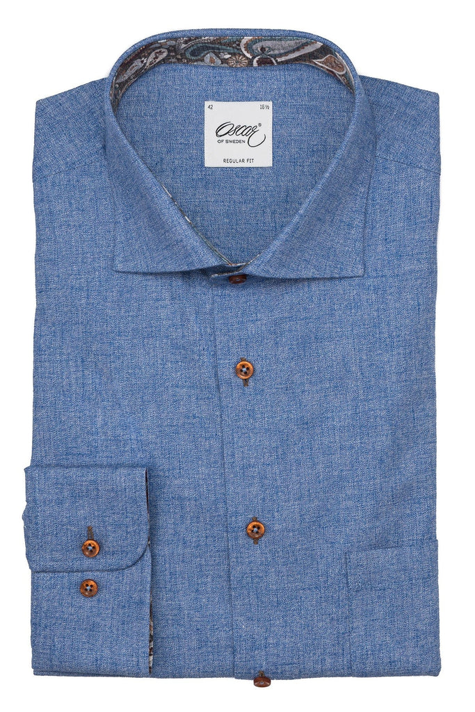 Oscar Pure Cotton Melange Shirt - Riviera Blue Plain