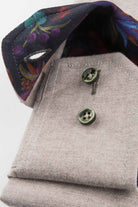 Oscar Pure Cotton Slub Shirt with Trim - Champagne