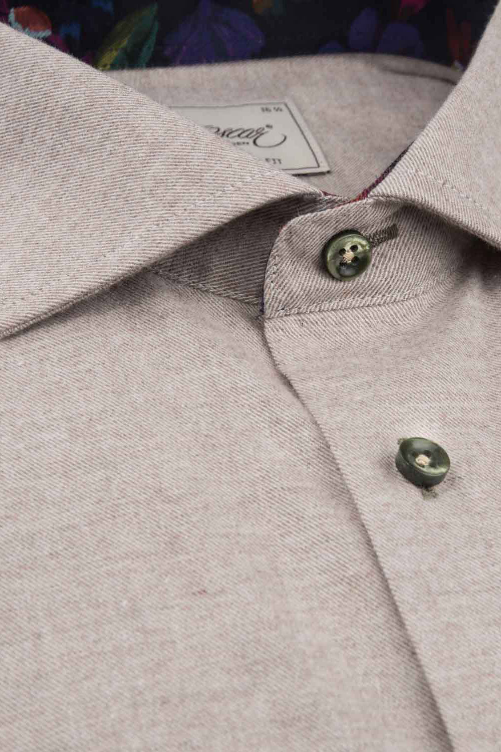 Oscar Pure Cotton Slub Shirt with Trim - Champagne