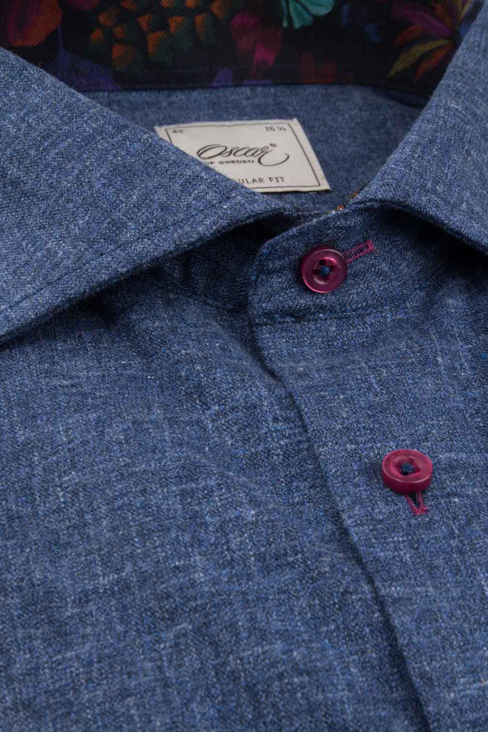 Oscar Pure Cotton Slub Shirt with Trim - Indigo Blue