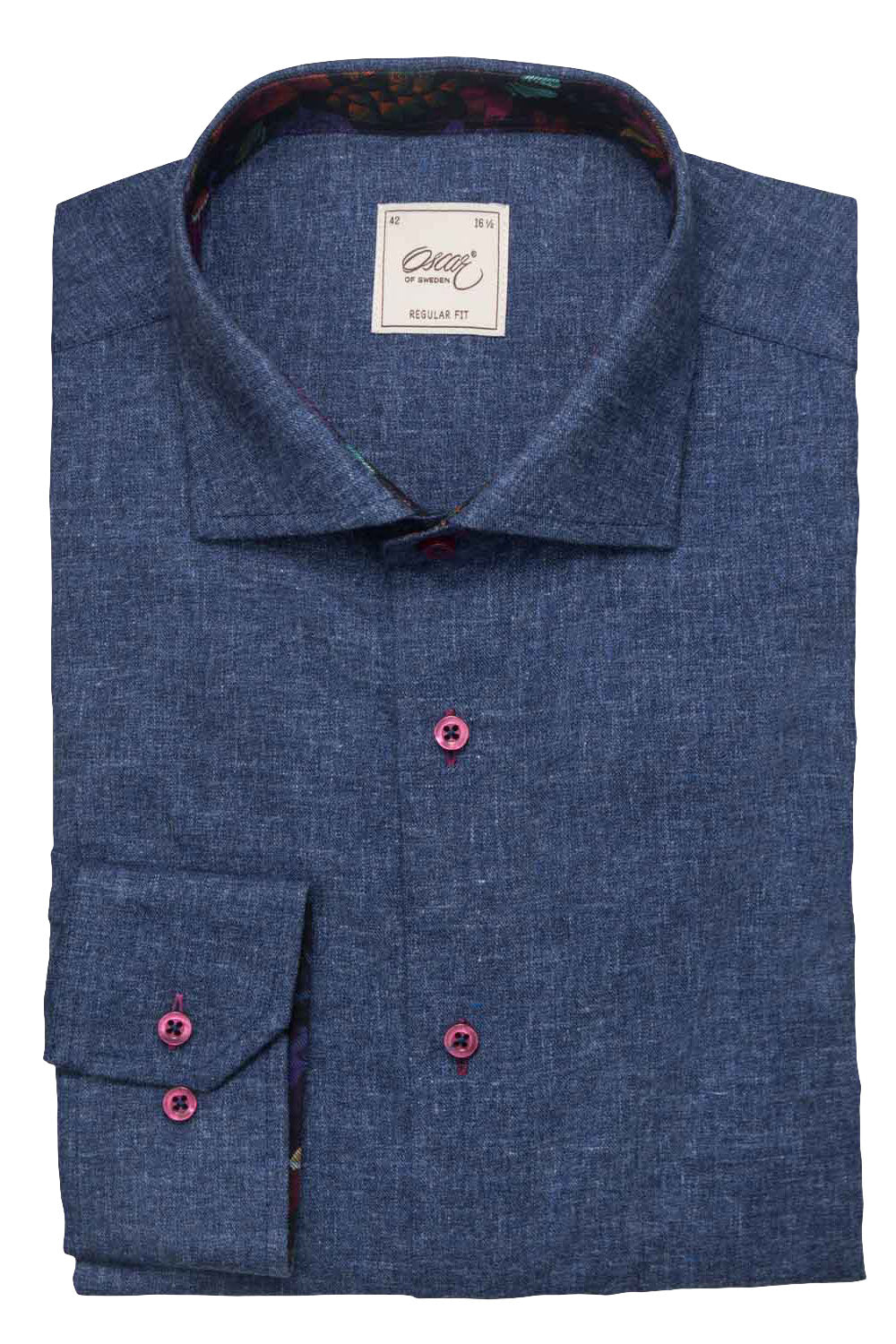 Oscar Pure Cotton Slub Shirt with Trim - Indigo Blue