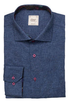 Oscar Pure Cotton Slub Shirt with Trim - Indigo Blue