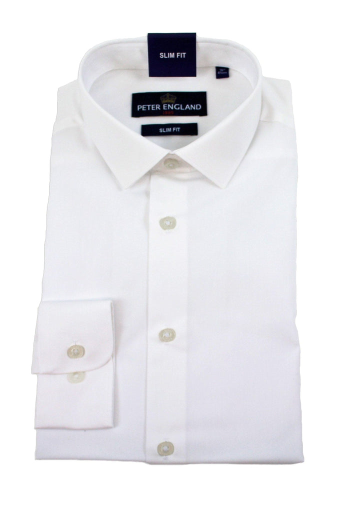 Peter England Plain Cotton Rich Slim Fit Shirt - White