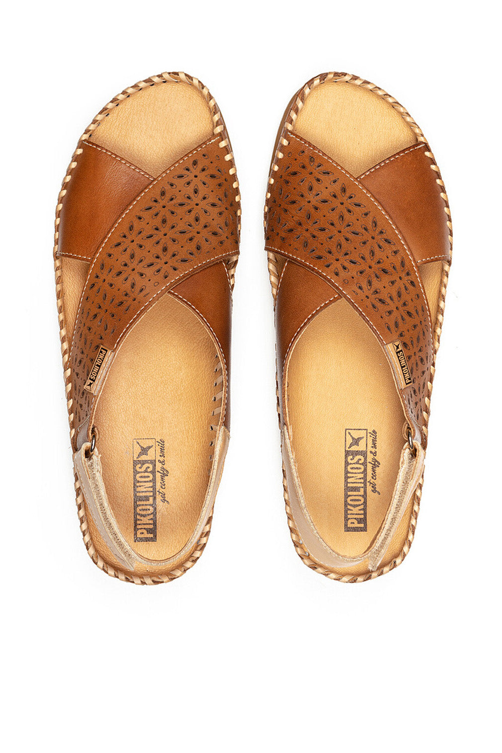 Pikolinos Cadaques Leather Peep-Toe Sandals - Brandy