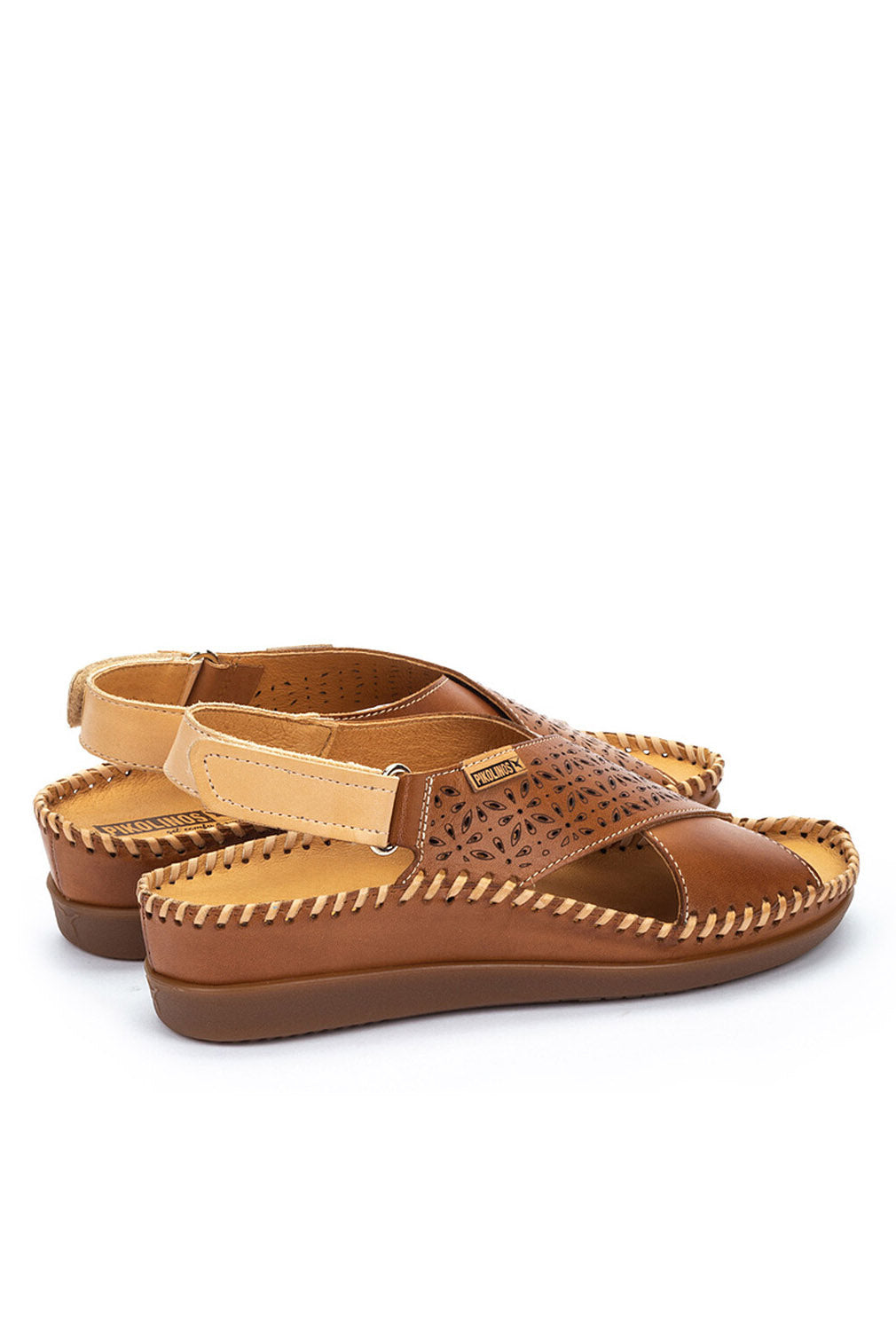 Pikolinos Cadaques Leather Peep-Toe Sandals - Brandy