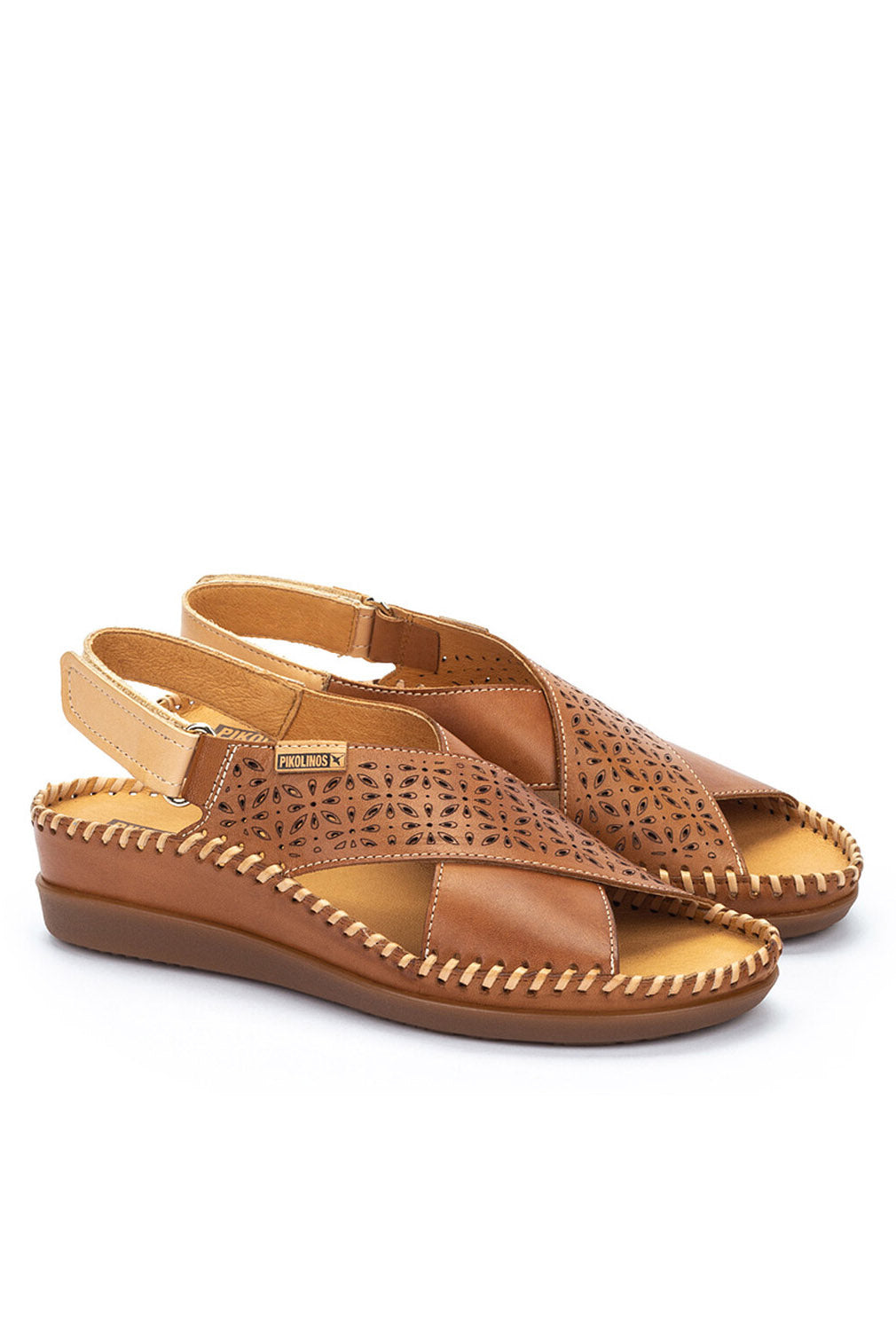 Pikolinos Cadaques Leather Peep-Toe Sandals - Brandy