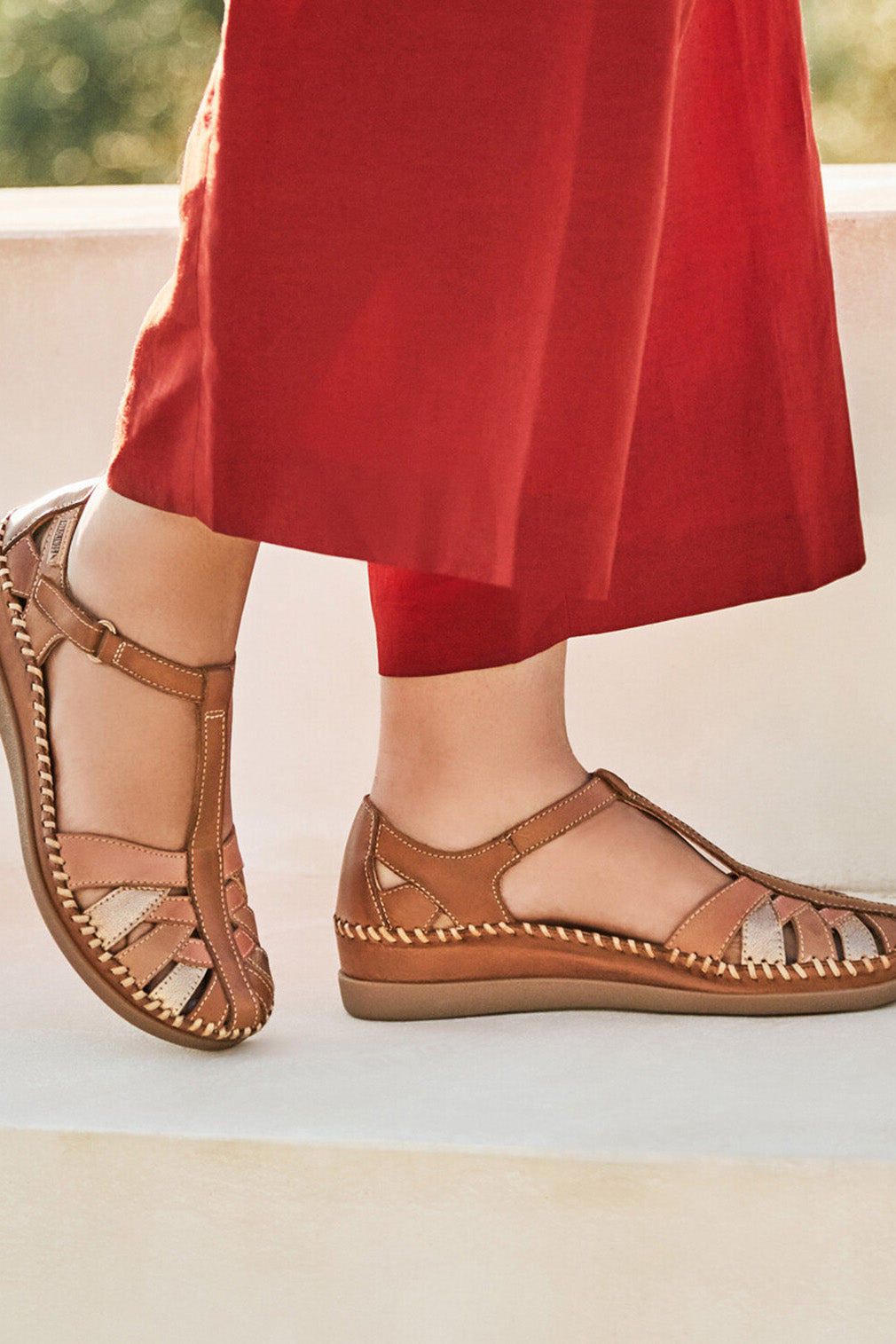 Pikolinos Cadaques Leather Woven Sandals - Brandy