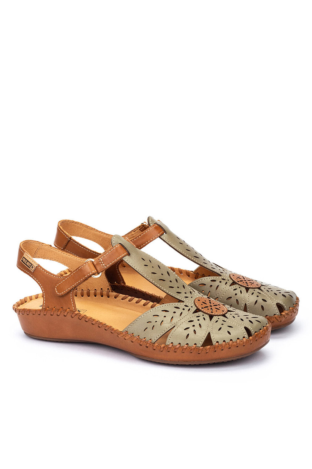 Pikolinos P Vallarta Leather Detail Sandals - Sage